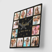 Custom Foto Collage Besties Gold Black Quadratische Wanduhr (Winkel)
