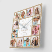 Custom Foto Collage Besties Gold Glitzer Quadratische Wanduhr (Winkel)