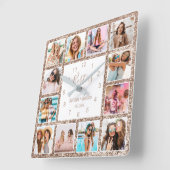Custom Foto Collage Besties Rose Gold Glitzer Quadratische Wanduhr (Winkel)