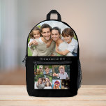 Custom Foto Collage Black Bedruckter Rucksack<br><div class="desc">Ein individueller Foto Collage schwarzer Rucksack für dieses perfekte Geschenk. Personalisieren Sie mit sieben Fotos Familie,  Haustiere,  Erinnerungen,  Veranstaltungen,  Ihre Fotografie,  etc. und fügen Sie eine Textzeile in der einfachen weißen Typografie. Die Farben des Hintergrundes und des Textes können durch Editieren im Entwurfswerkzeug geändert werden.</div>