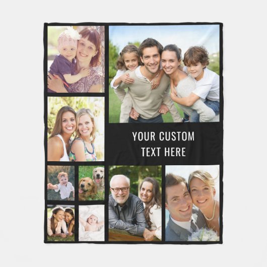 Custom Foto Collage Black Fleecedecke (Vorderseite)