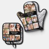 Custom Foto Collage Black Ofenhandschuh & Topflappen-Set (Vorderseite/Rückseite)