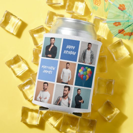 Custom Foto Collage Blue Geburtstagsparty Dosenkühler (In Situ Sommer)