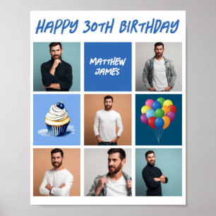 Custom Foto Collage Blue Geburtstagsparty Poster