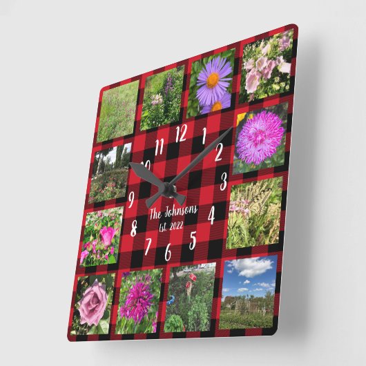 Custom Foto Collage Country Red Buffalo Kariert Quadratische Wanduhr (Winkel)