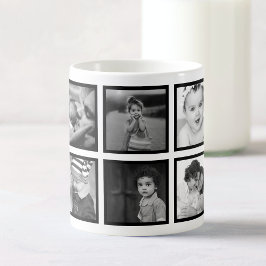 Custom Foto Collage Elegante Moderne Schwarz-weiße Kaffeetasse