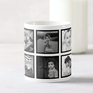 Custom Foto Collage Elegante Moderne Schwarz-weiße Kaffeetasse