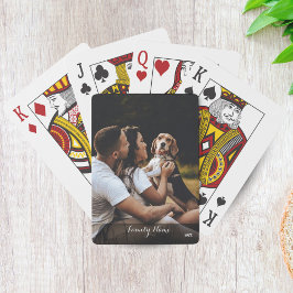 Custom Foto Collage Familienname Black Poker Cards Spielkarten
