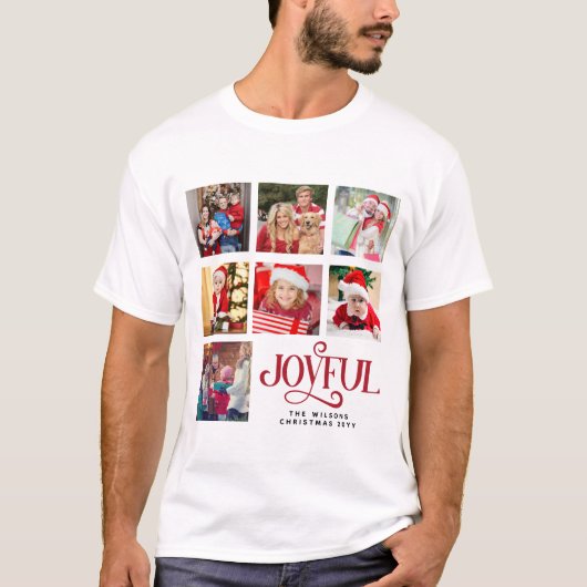 Custom Foto Collage Familienname Weihnachtsmänner T-Shirt (Vorderseite)