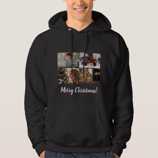 Custom Foto Collage Familienskript Frohe Weihnacht Hoodie (Vorderseite)