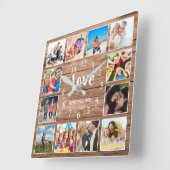 Custom Foto Collage Family Liebe Script Wood Quadratische Wanduhr (Winkel)