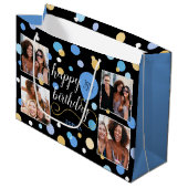 Custom Foto Collage Geburtstag Blau 30. Große Geschenktüte (Vorderseite Schrägansicht)