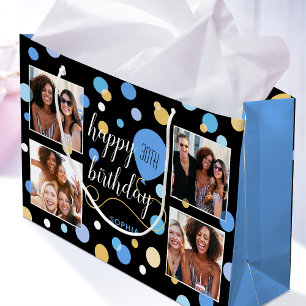 Custom Foto Collage Geburtstag Blau 30. Große Geschenktüte