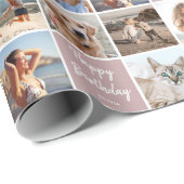 Custom Foto Collage Geburtstag Modern Pink Geschenkpapier (Rolleneckpunkt)