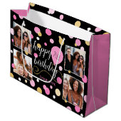 Custom Foto Collage Geburtstagspink Große Geschenktüte (Vorderseite Schrägansicht)