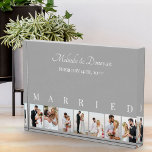 Custom Foto Collage Grau 7 Picture Wedding<br><div class="desc">Eleganter Foto Block, personalisiert mit Ihren Hochzeitsfeiern Fotos. Ein stilvolles Design in neutraler Farbpalette aus Grau und Weiß - ideal für frisch vermählte Geschenke und Jubiläumsgeschenke. Die Fotovorlage ist für Sie ein Set, um 7 Ihrer Lieblingsfotos hinzuzufügen, die im Porträtformat in einer einfachen Rasterstil-Foto-Collage dargestellt werden. VERHEIRATET wird in der...</div>