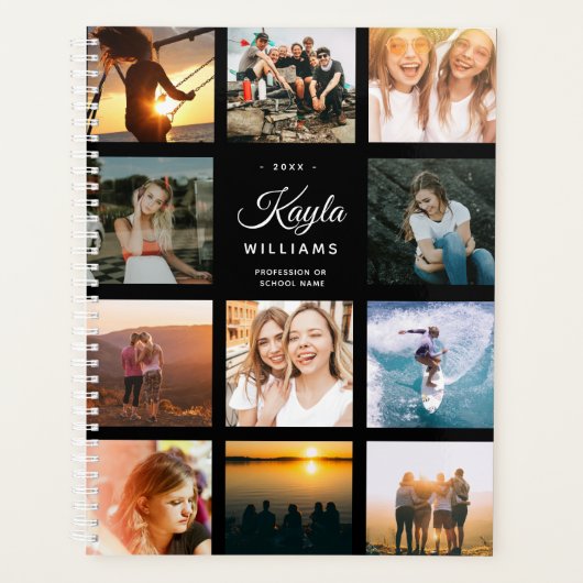 Custom Foto Collage Instagram Stilvolle Elegant Planer (Vorderseite)