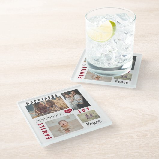 Custom Foto Collage Liebe Joy Family Glasuntersetzer (Schrägansicht)
