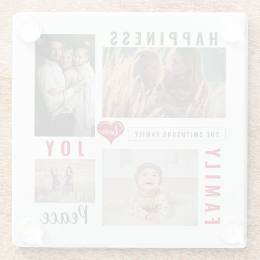 Custom Foto Collage Liebe Joy Family Glasuntersetzer (Rückseite)