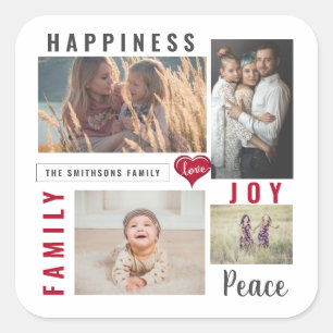 Custom Foto Collage Liebe Joy Family Quadratischer Aufkleber