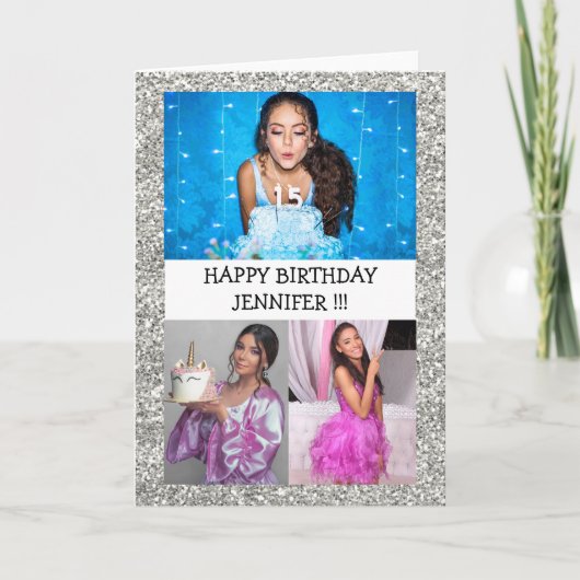 Custom Foto Collage Name Glitzer Glückwunsch Gebur Karte (Vorderseite)