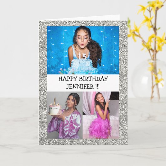 Custom Foto Collage Name Glitzer Glückwunsch Gebur Karte (Gelbe Blume)