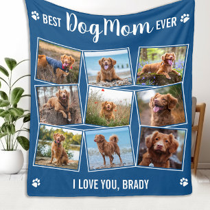 Custom Foto Collage Niedlich Moderne DOG MAMA Blau Fleecedecke