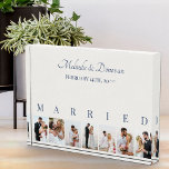 Custom Foto Collage Off White 7 Picture Wedding<br><div class="desc">Eleganter Foto Block, personalisiert mit Ihren Hochzeitsfeiern Fotos. Ein stilvolles Design in neutraler Farbpalette in Weiß und Dunkelblau - perfekt für frisch vermählte Geschenke und Jubiläumsgeschenke. Die Fotovorlage ist für Sie ein Set, um 7 Ihrer Lieblingsfotos hinzuzufügen, die im Porträtformat in einer einfachen Rasterstil-Foto-Collage dargestellt werden. VERHEIRATET wird in der...</div>