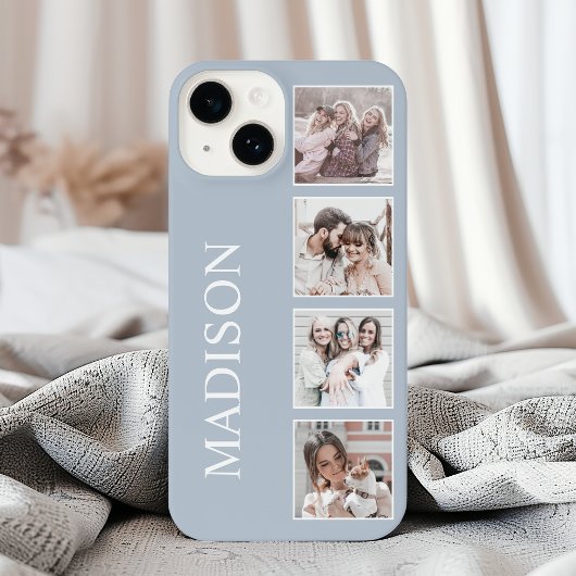 Custom Foto Collage Personalisiert Dusty Blue iPhone 16 Hülle