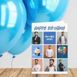 Custom Foto Collage personalisierte Blue Birthday Karte