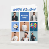 Custom Foto Collage personalisierte Blue Birthday Karte (Vorderseite)
