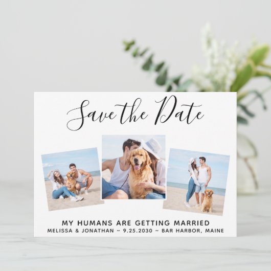 Custom Foto Collage Pet Hund Hochzeit Save The Date (Stehend Vorderseite)