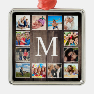 Custom Foto Collage Rustic Bauernfamilie Ornament Aus Metall