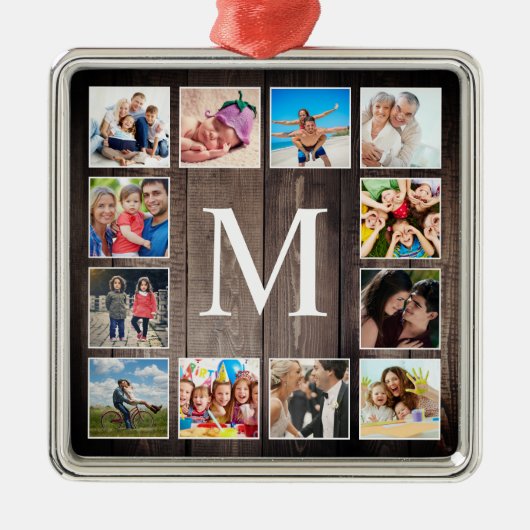 Custom Foto Collage Rustic Bauernfamilie Ornament Aus Metall (Vorne)