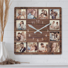 Custom Foto Collage Rustic Bauernfamilie Quadratische Wanduhr