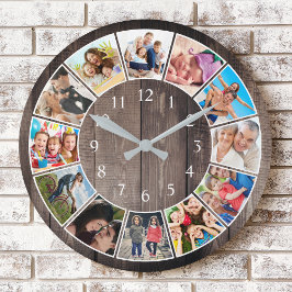 Custom Foto Collage Rustic Bauernfamilie Runde Wanduhr