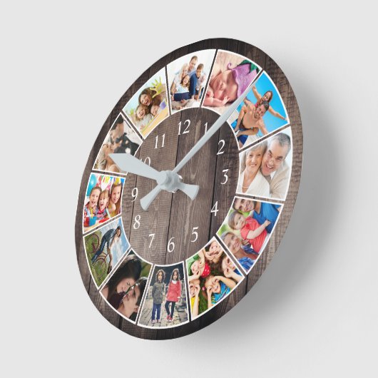 Custom Foto Collage Rustic Bauernfamilie Runde Wanduhr (Winkel)