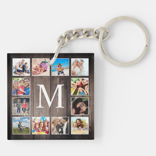 Custom Foto Collage Rustic Bauernfamilie Schlüsselanhänger (Rückseite)