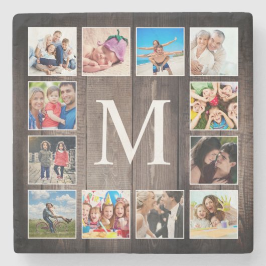 Custom Foto Collage Rustic Bauernfamilie Steinuntersetzer (Vorderseite)