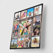 Custom Foto Collage Rustic Farmhouse Family Baby Quadratische Wanduhr (Winkel)