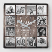 Custom Foto Collage Rustic Farmhouse Liebe Family Quadratische Wanduhr (Vorderseite)