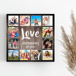 Custom Foto Collage Rustic Farmhouse Love Family<br><div class="desc">Erstellen Sie Ihr eigenes personalisiertes 12-Foto-Collage-Foto mit Ihren individuellen Bildern auf einem rustikalen Holzputz-Hintergrund im Bauernstil. Das Design beinhaltet auch Ihren Familiennamen, das etablierte Jahr und eine "Liebe" handgeschriebene Schrift. Fügen Sie Ihre Lieblings-Fotos, Designs oder Kunstwerke, um etwas wirklich Einzigartiges zu schaffen. Leckerei selbst oder das ideale Geschenk für Familie,...</div>