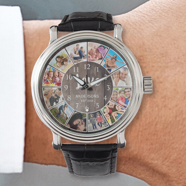 Custom Foto Collage Rustic Farmhouse Love Family Armbanduhr (Von Creator hochgeladen)