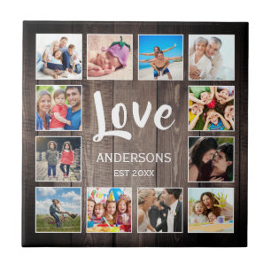 Custom Foto Collage Rustic Farmhouse Love Family Fliese