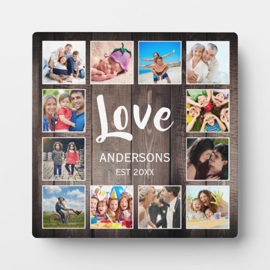 Custom Foto Collage Rustic Farmhouse Love Family Fotoplatte (Vorderseite)