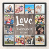 Custom Foto Collage Rustic Farmhouse Love Family Glasuntersetzer (Vorderseite)