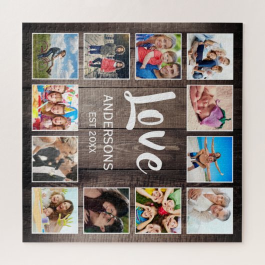 Custom Foto Collage Rustic Farmhouse Love Family Puzzle (Horizontal)