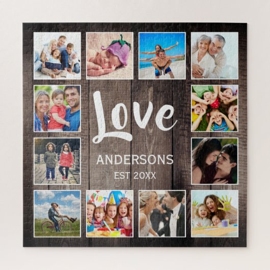 Custom Foto Collage Rustic Farmhouse Love Family Puzzle (Vertikal)