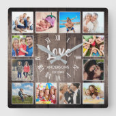 Custom Foto Collage Rustic Farmhouse Love Family Quadratische Wanduhr (Vorderseite)