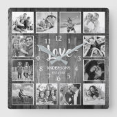Custom Foto Collage Rustic Farmhouse Love Family Quadratische Wanduhr (Vorderseite)